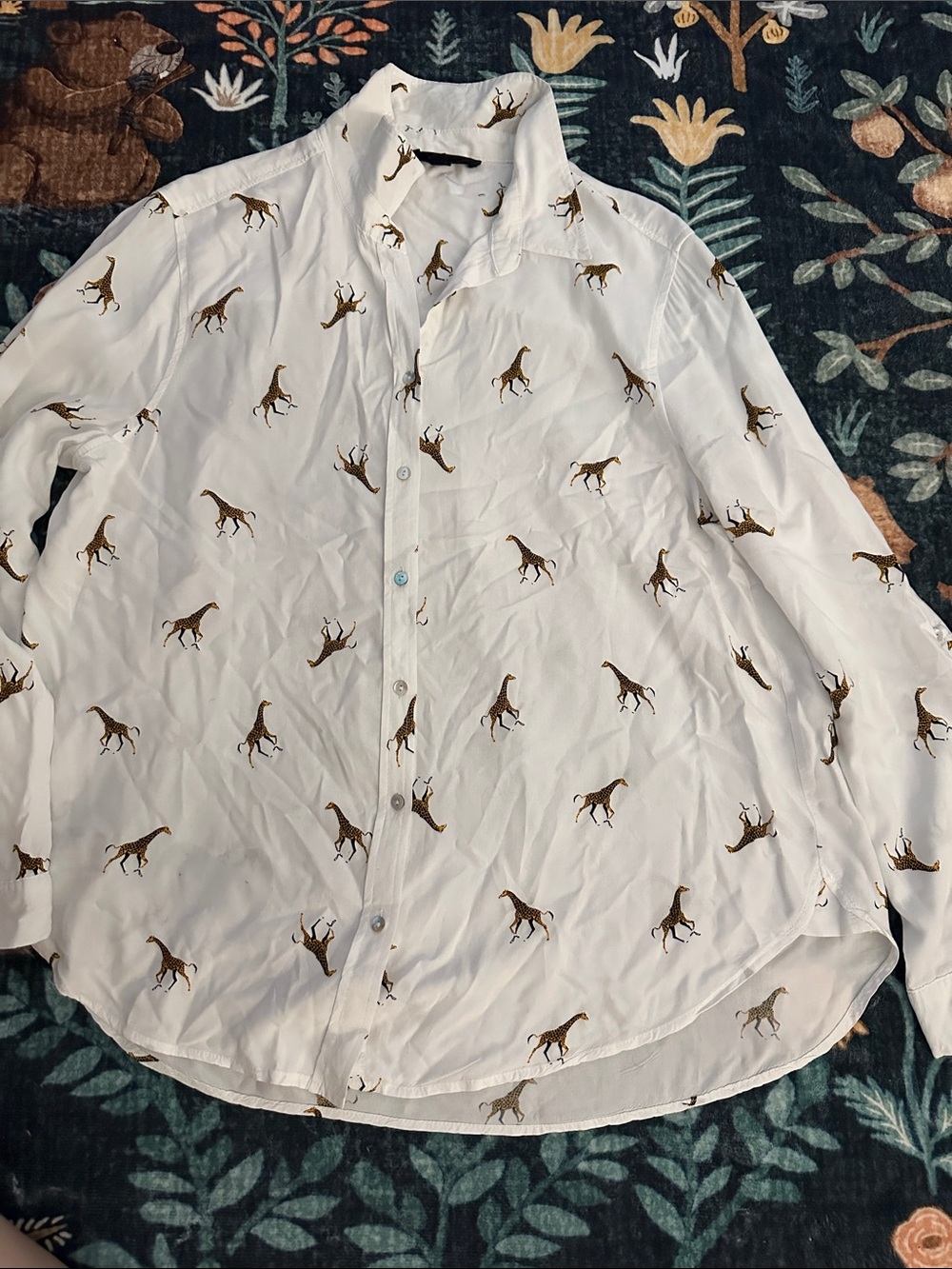 White Giraffe-Print Women's Button-Front Blouse